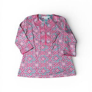 Gretchen Scott Designs Pink and Blue Tunic Size Medium 3/4 Sleeves Stretch